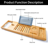 Bamboo Bathtub Bath tub Tray Table Caddy Tray Cellphone,Book,Tray Wineglass Holder Kings Warehouse 
