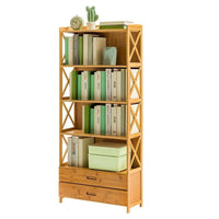 Bamboo Bookshelf Storage Rack Shelf Stand Bookcase Holder Display Drawers