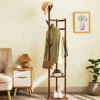 Bamboo Clothes Coat Rack Garment Stand Shelf Tree Hanger Bag Hat Hook Holder Dark Brown Furniture Kings Warehouse 