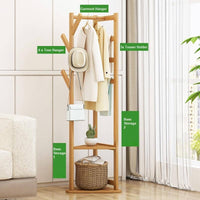 Bamboo Clothes Coat Rack Garment Stand Shelf Tree Hanger Bag Hat Hook Holder Natural Furniture Kings Warehouse 