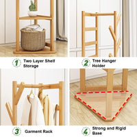 Bamboo Clothes Coat Rack Garment Stand Shelf Tree Hanger Bag Hat Hook Holder Natural Furniture Kings Warehouse 