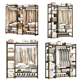 Bamboo Clothes Rack Garment Closet Storage Organizer Hanging Rail Shelf Dress room 120CM Home & Garden Kings Warehouse 