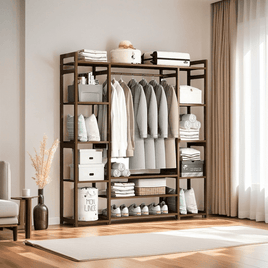 Bamboo Clothes Rack Garment Closet Storage Organizer Hanging Rail Shelf Dress room 130cm Home & Garden Kings Warehouse 