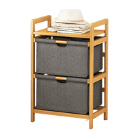 Bamboo Shelf with Storage Hamper - Wooden Bamboo Removable Bags