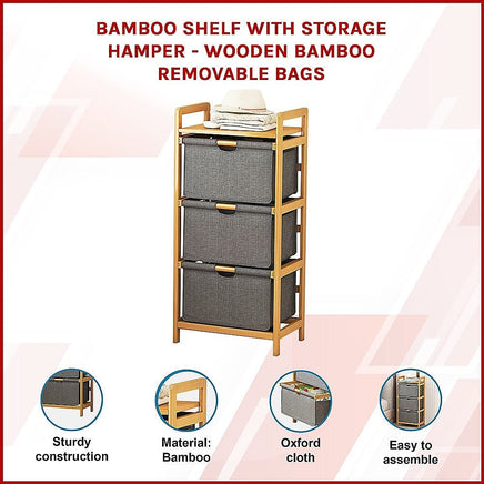Bamboo Shelf with Storage Hamper - Wooden Bamboo Removable Bags Home & Garden Kings Warehouse 