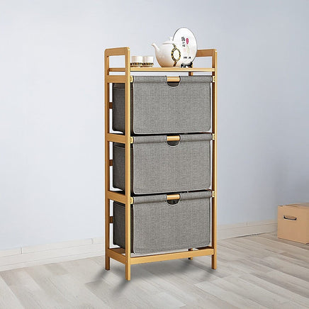 Bamboo Shelf with Storage Hamper - Wooden Bamboo Removable Bags Home & Garden Kings Warehouse 