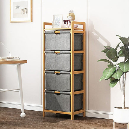 Bamboo Shelf with Storage Hamper - Wooden Bamboo Removable Bags Home & Garden Kings Warehouse 