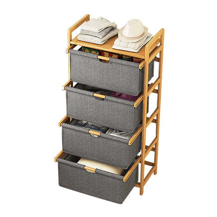 Bamboo Shelf with Storage Hamper - Wooden Bamboo Removable Bags Home & Garden Kings Warehouse 