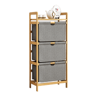 Bamboo Shelf with Storage Hamper - Wooden Bamboo Removable Bags Home & Garden Kings Warehouse 