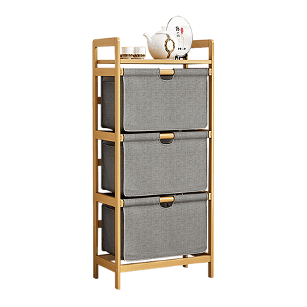 Bamboo Shelf with Storage Hamper - Wooden Bamboo Removable Bags Home & Garden Kings Warehouse 