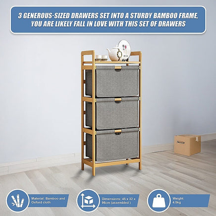 Bamboo Shelf with Storage Hamper - Wooden Bamboo Removable Bags Home & Garden Kings Warehouse 