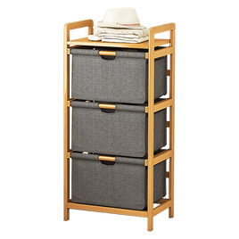 Bamboo Shelf with Storage Hamper - Wooden Bamboo Removable Bags Home & Garden Kings Warehouse 