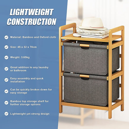 Bamboo Shelf with Storage Hamper - Wooden Bamboo Removable Bags Home & Garden Kings Warehouse 