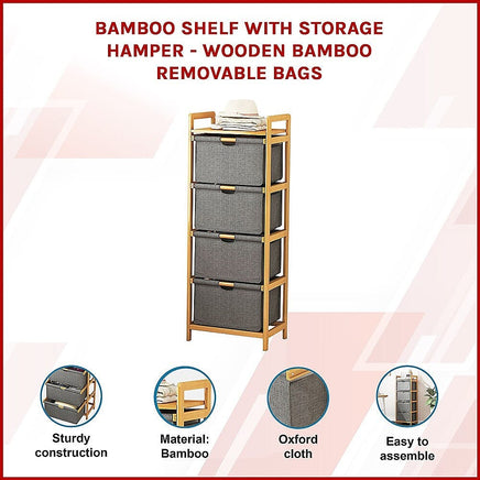 Bamboo Shelf with Storage Hamper - Wooden Bamboo Removable Bags Home & Garden Kings Warehouse 
