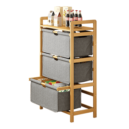 Bamboo Shelf with Storage Hamper - Wooden Bamboo Removable Bags Home & Garden Kings Warehouse 