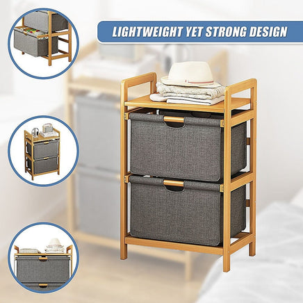 Bamboo Shelf with Storage Hamper – Wooden Organiser with 2 Removable Laundry Bags Furniture Kings Warehouse 