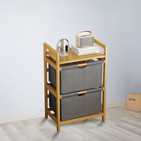 Bamboo Shelf with Storage Hamper – Wooden Organiser with 2 Removable Laundry Bags Furniture Kings Warehouse 