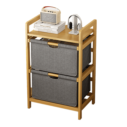 Bamboo Shelf with Storage Hamper – Wooden Organiser with 2 Removable Laundry Bags Furniture Kings Warehouse 