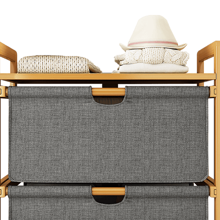 Bamboo Shelf with Storage Hamper – Wooden Organiser with 2 Removable Laundry Bags Furniture Kings Warehouse 