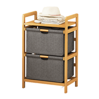 Bamboo Shelf with Storage Hamper – Wooden Organiser with 2 Removable Laundry Bags Furniture Kings Warehouse 