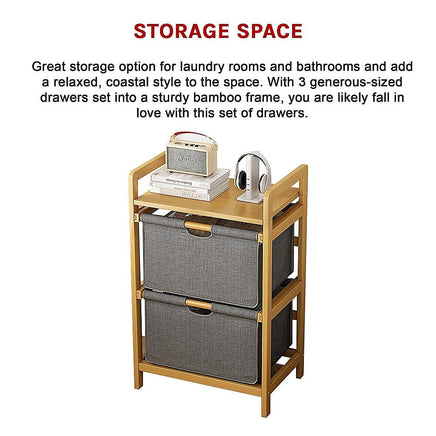 Bamboo Shelf with Storage Hamper – Wooden Organiser with 2 Removable Laundry Bags Furniture Kings Warehouse 