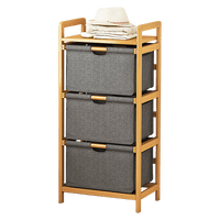 Bamboo Shelf with Storage Hamper – Wooden Organiser with 3 Removable Laundry Bags Furniture Kings Warehouse 