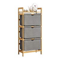 Bamboo Shelf with Storage Hamper – Wooden Organiser with 3 Removable Laundry Bags Furniture Kings Warehouse 