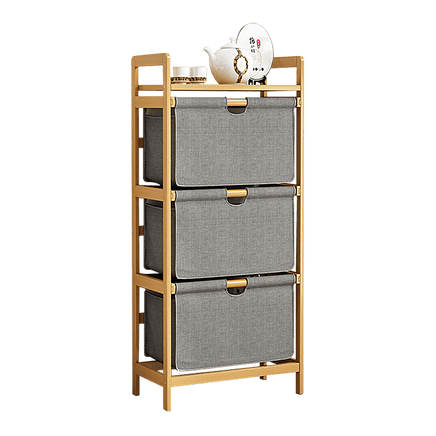 Bamboo Shelf with Storage Hamper – Wooden Organiser with 3 Removable Laundry Bags Furniture Kings Warehouse 