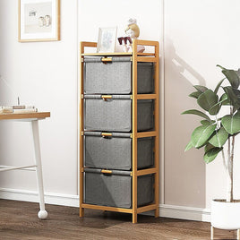 Bamboo Shelf with Storage Hamper – Wooden Organiser with 4 Removable Laundry Bags Furniture Kings Warehouse 