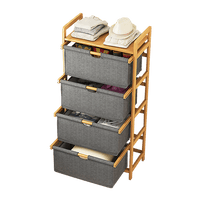 Bamboo Shelf with Storage Hamper – Wooden Organiser with 4 Removable Laundry Bags Furniture Kings Warehouse 