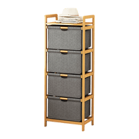 Bamboo Shelf with Storage Hamper – Wooden Organiser with 4 Removable Laundry Bags Furniture Kings Warehouse 