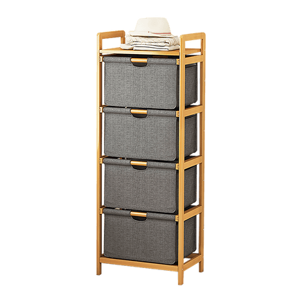 Bamboo Shelf with Storage Hamper – Wooden Organiser with 4 Removable Laundry Bags Furniture Kings Warehouse 