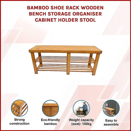 Bamboo Shoe Rack Wooden Bench Storage Organiser Cabinet Holder Stool Furniture Kings Warehouse 