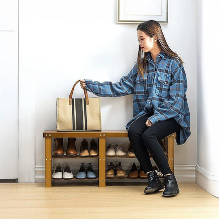 Bamboo Shoe Rack Wooden Bench Storage Organiser Cabinet Holder Stool Furniture Kings Warehouse 