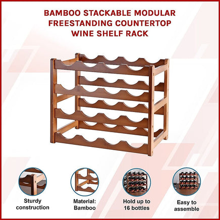 Bamboo Stackable Modular Freestanding Countertop Wine Shelf Rack Furniture Kings Warehouse 