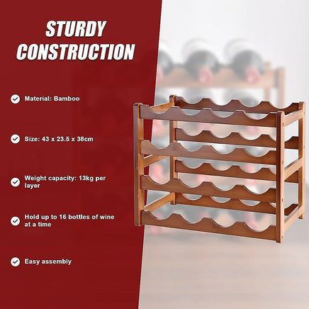 Bamboo Stackable Modular Freestanding Countertop Wine Shelf Rack Furniture Kings Warehouse 