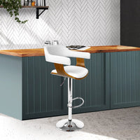 Bar Stools Gas Lift Leather w/Armrest White Furniture Kings Warehouse 