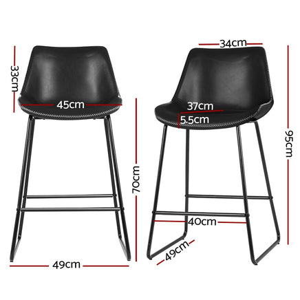 Bar Stools Kitchen Counter Barstools Leather Metal Chairs Black x2 Furniture Kings Warehouse 