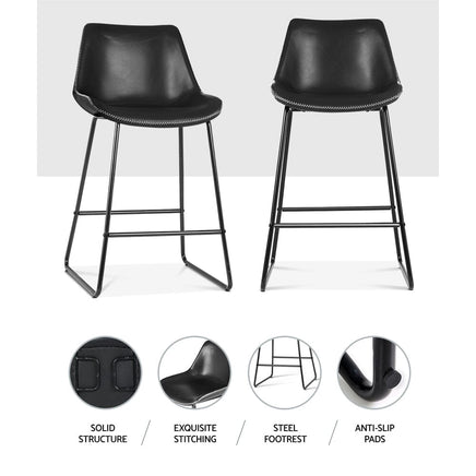 Bar Stools Kitchen Counter Barstools Leather Metal Chairs Black x2 Furniture Kings Warehouse 