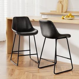 Bar Stools Kitchen Counter Barstools Leather Metal Chairs Black x2 Furniture Kings Warehouse 