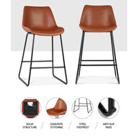 Bar Stools Kitchen Counter Barstools Leather Metal Chairs Brown x2 Furniture Kings Warehouse 