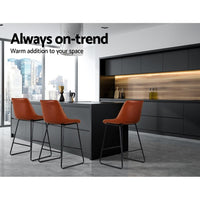 Bar Stools Kitchen Counter Barstools Leather Metal Chairs Brown x2 Furniture Kings Warehouse 
