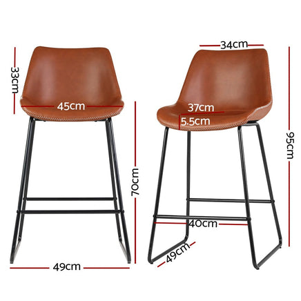 Bar Stools Kitchen Counter Barstools Leather Metal Chairs Brown x2 Furniture Kings Warehouse 