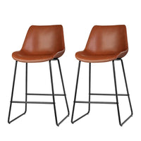 Bar Stools Kitchen Counter Barstools Leather Metal Chairs Brown x2 Furniture Kings Warehouse 