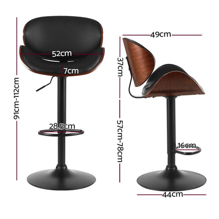 Bar Stools Kitchen Leather Barstools Swivel Gas Lift Chairs Black x2 Furniture Kings Warehouse 