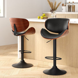 Bar Stools Kitchen Leather Barstools Swivel Gas Lift Chairs Black x2 Furniture Kings Warehouse 
