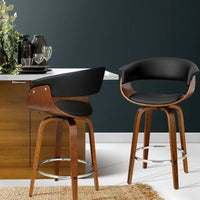 Bar Stools Swivel PU Seat Wooden Furniture Kings Warehouse 