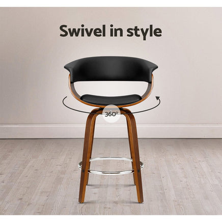 Bar Stools Swivel PU Seat Wooden Furniture Kings Warehouse 