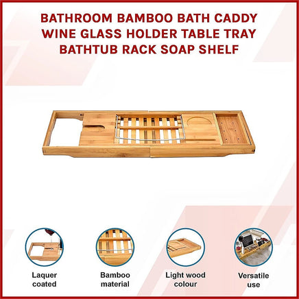 Bathroom Bamboo Bath Caddy Wine Glass Holder Table Tray Bathtub Rack Soap Shelf Home & Garden Kings Warehouse 