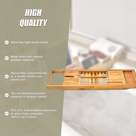 Bathroom Bamboo Bath Caddy Wine Glass Holder Table Tray Bathtub Rack Soap Shelf Home & Garden Kings Warehouse 